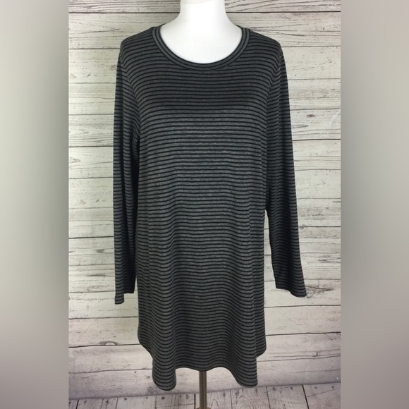 Eileen Fisher Women’s Black Gray Striped Stretch Knit Shift Dress - Picture 1 of 9